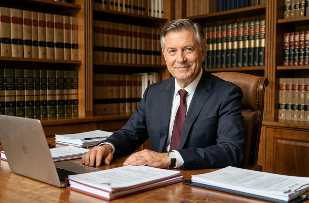 Maître Antoine Guy Paulus, avocat généraliste au barreau de Colmar, assis à son bureau