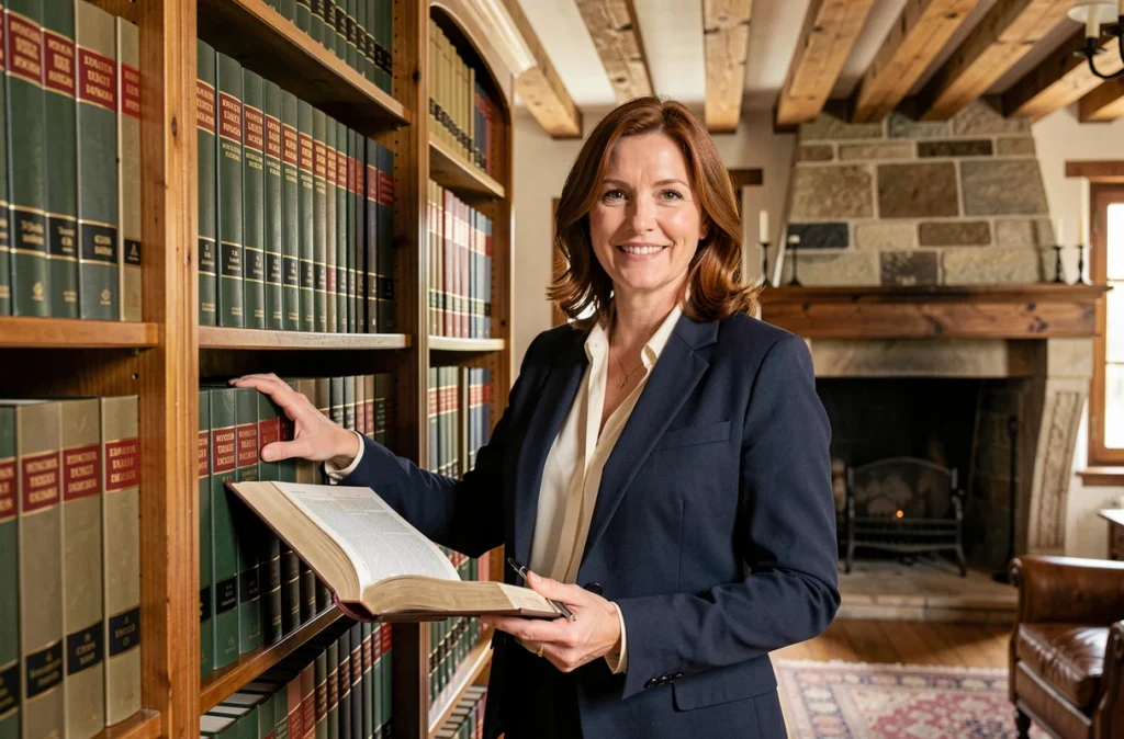 Maître Aurélia Boeglin, avocate au barreau de Colmar, dans son cabinet avec bibliothèque juridique